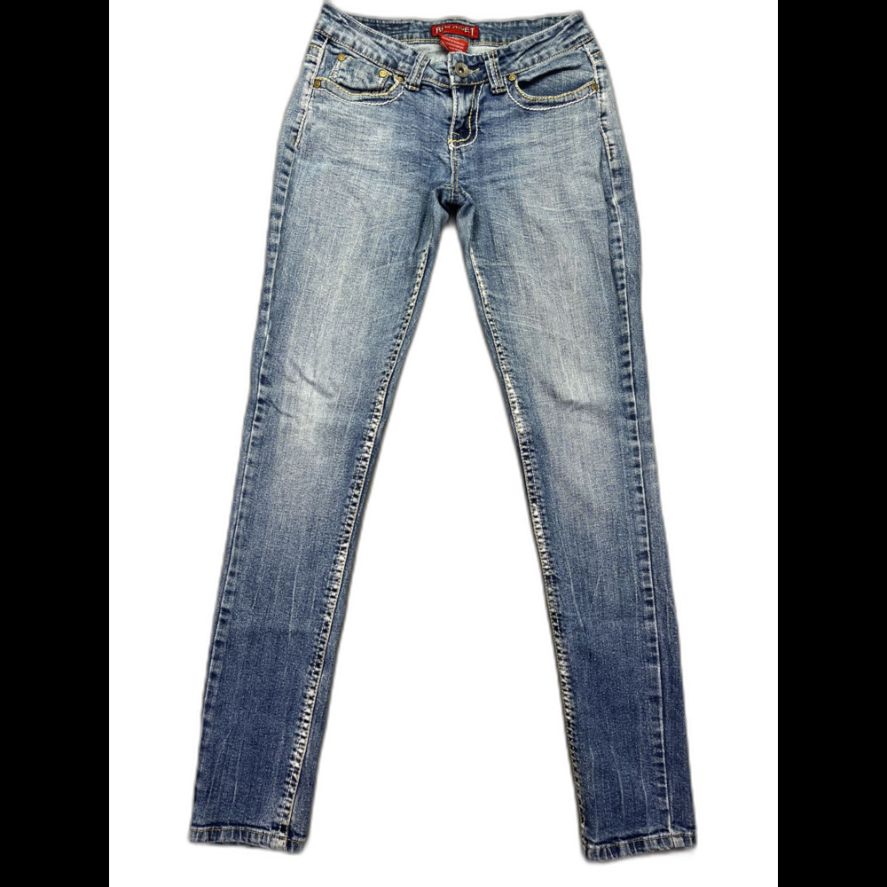 Red Rivet Jeans Women's Blue‎ Light Wash Thick Stitch Skinny Size 5 Flap Pocket